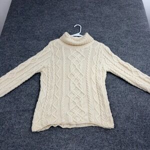 Paul James Sweater Mens M Cream 100% Wool Turtleneck Cable Knit‎ Classic Style